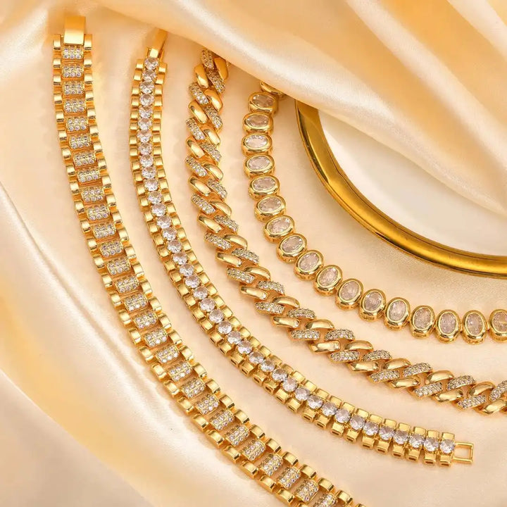 Set di Bracciali Regolabili in Cubic Zirconia Dorata