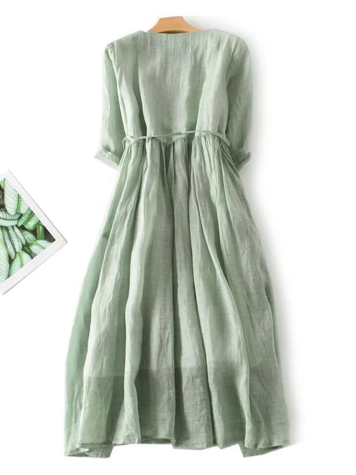 CIELO | Abito da Donna in Stile Retro con Collo Rotondo e Lacci in Vita