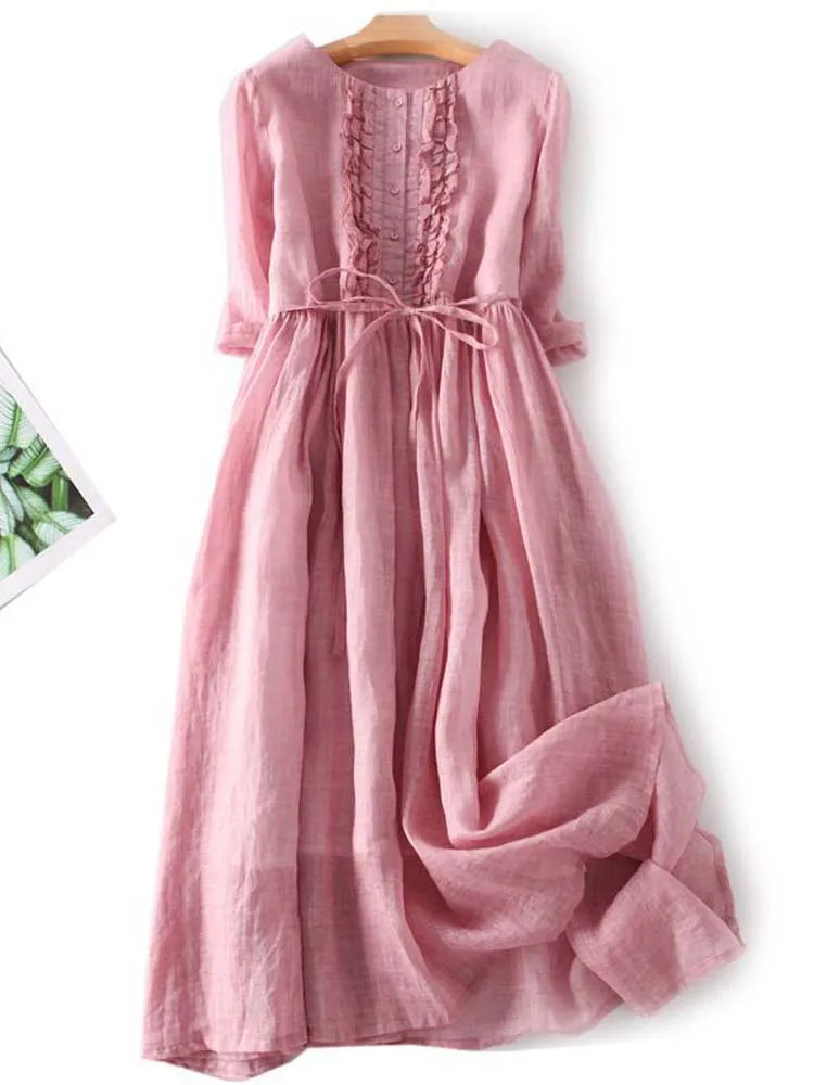 CIELO | Abito da Donna in Stile Retro con Collo Rotondo e Lacci in Vita