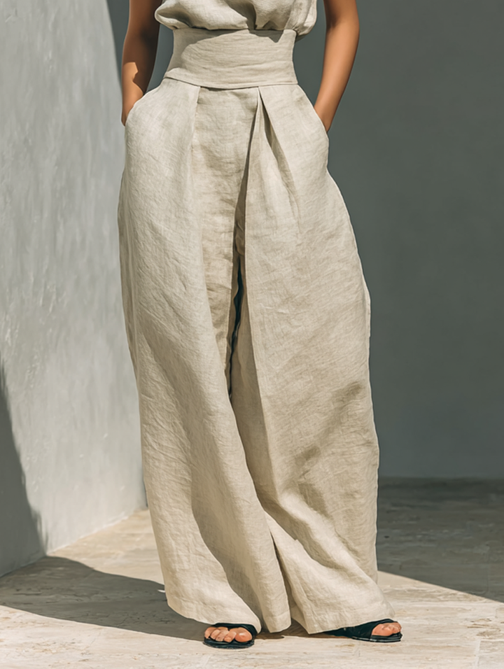 Aurora | Set Co-Ord Beige Relaxed Senza Maniche con Pantaloni Larghi
