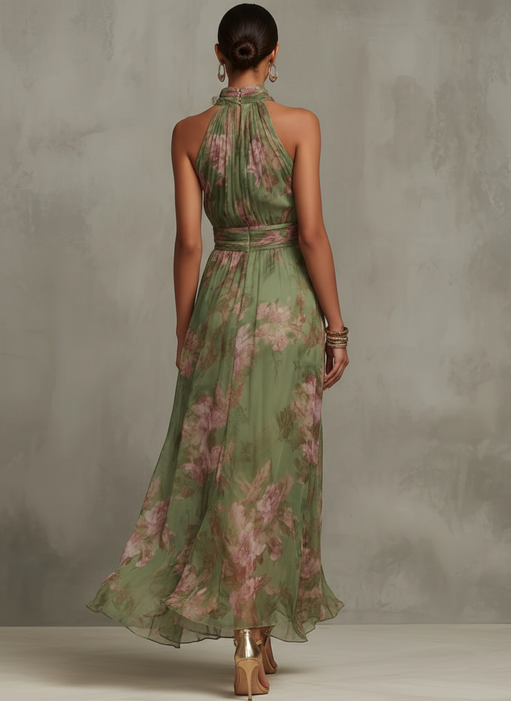 Serena — Elegante Abito Maxi in Chiffon con Scollo All'Americana
