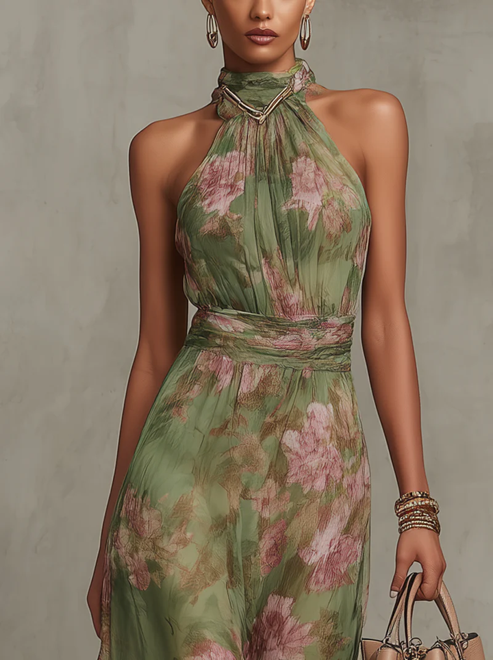 Serena — Elegante Abito Maxi in Chiffon con Scollo All'Americana
