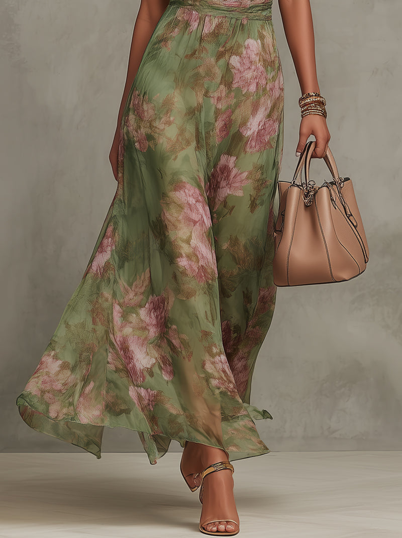 Serena — Elegante Abito Maxi in Chiffon con Scollo All'Americana