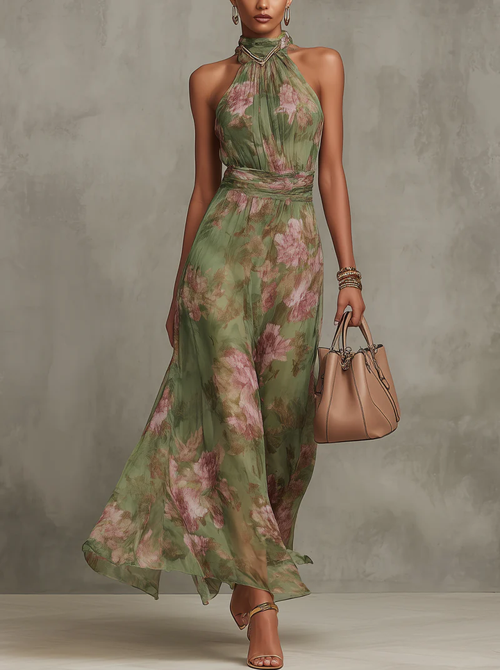 Serena — Elegante Abito Maxi in Chiffon con Scollo All'Americana