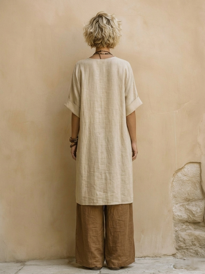 Giulia - Set Nomade Bohemien in Tre Pezzi Grigio Scuro e Marrone con Motivo Tribale