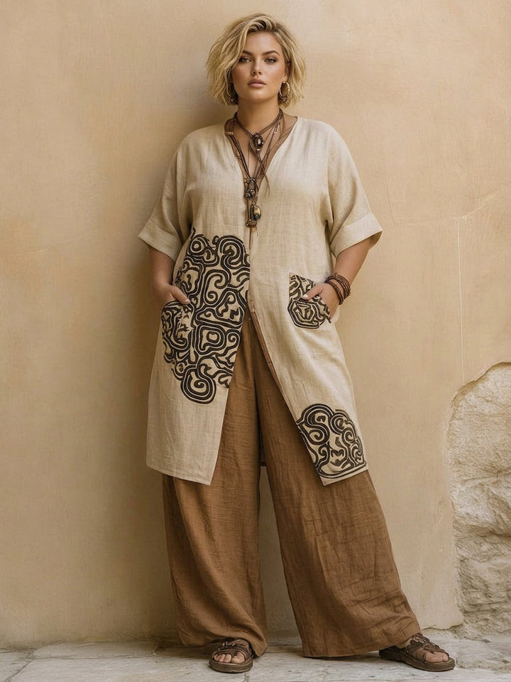Sophie | Set Tre Pezzi in Grigio Scuro e Marrone con Stampa Tribale