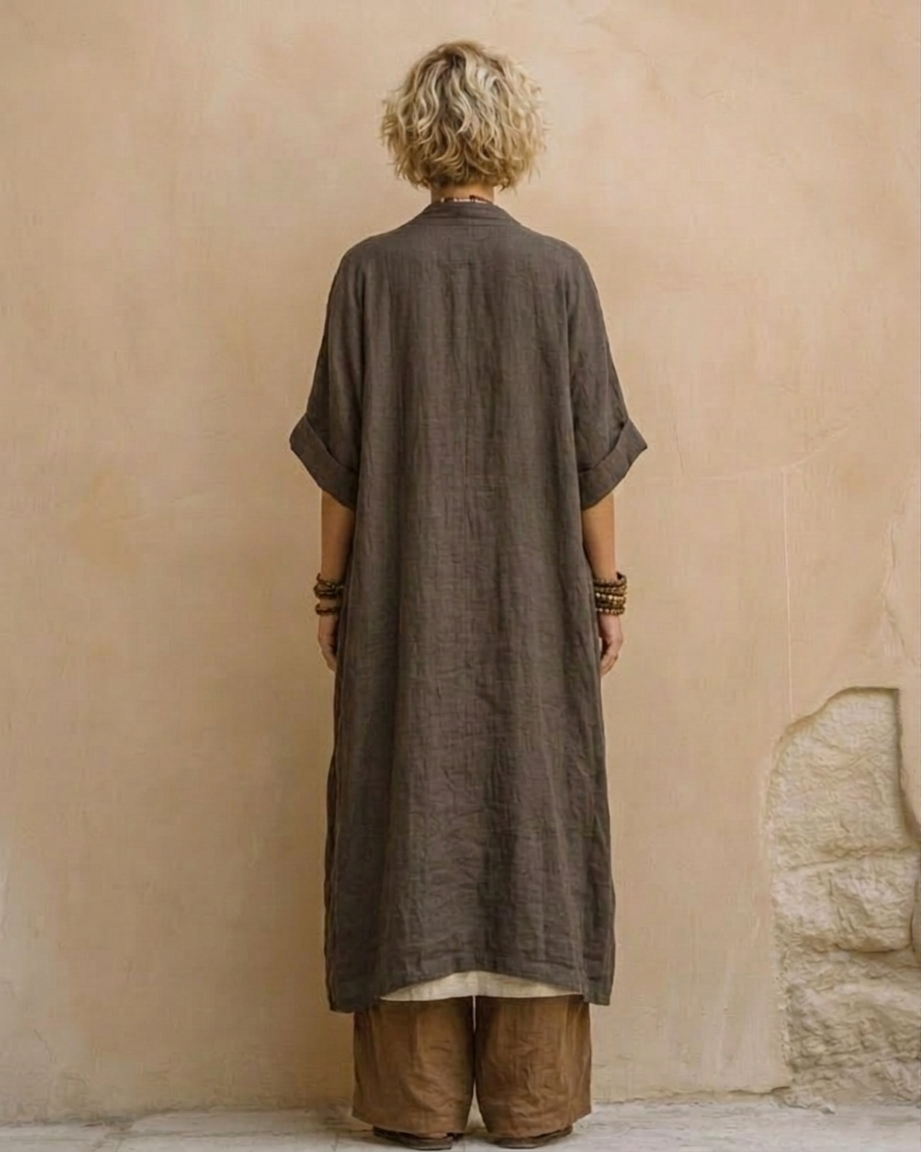 Giulia - Set Nomade Bohemien in Tre Pezzi Grigio Scuro e Marrone con Motivo Tribale