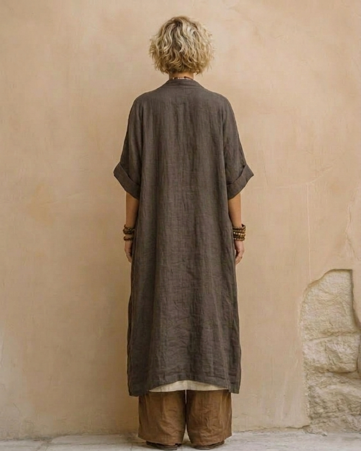 Giulia - Set Nomade Bohemien in Tre Pezzi Grigio Scuro e Marrone con Motivo Tribale