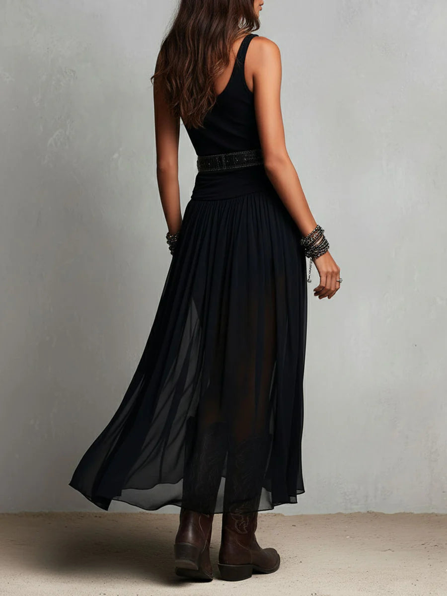 Top senza maniche nero con gonna in tulle maxi (con cintura)