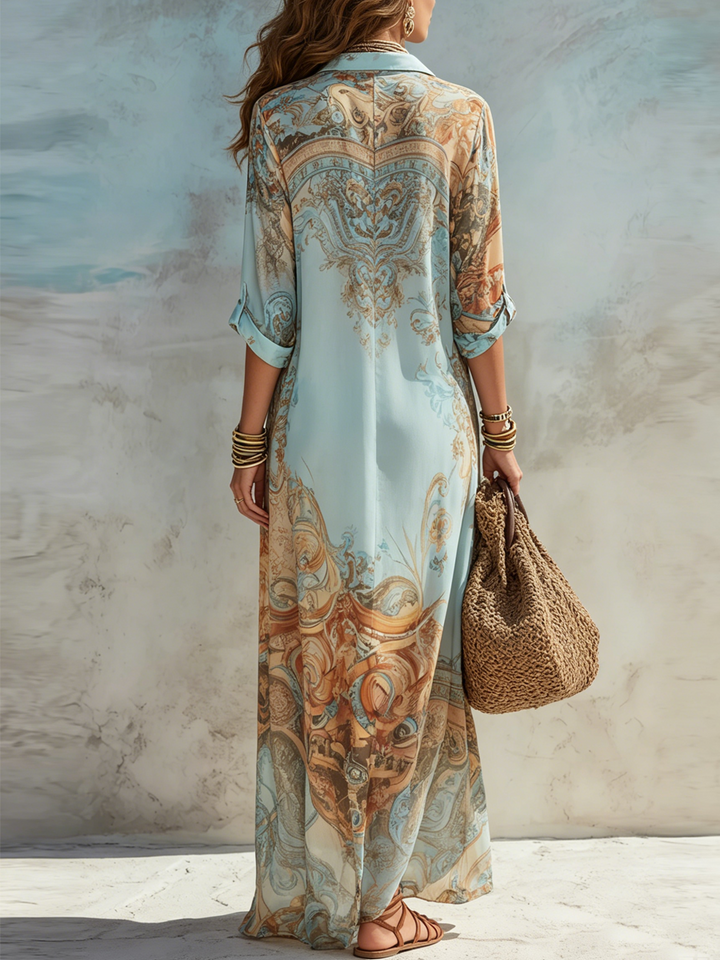 Vestito Maxi Blu a Fiori