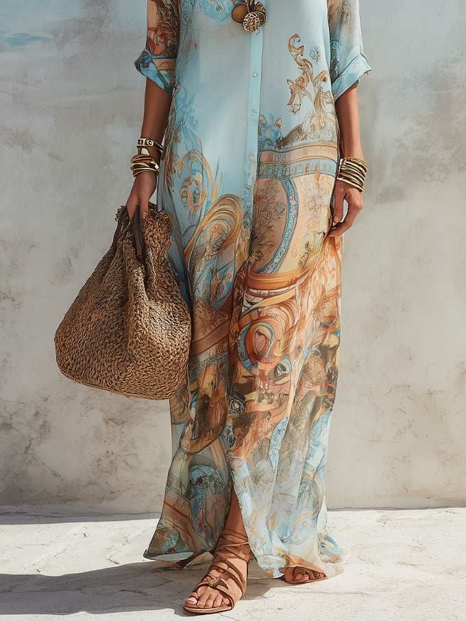 Vestito Maxi Blu a Fiori