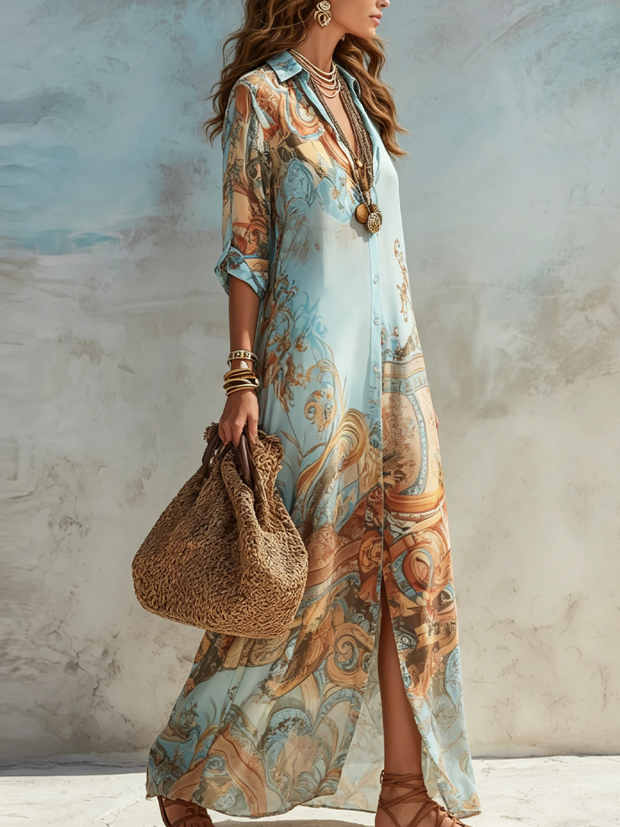 Vestito Maxi Blu a Fiori