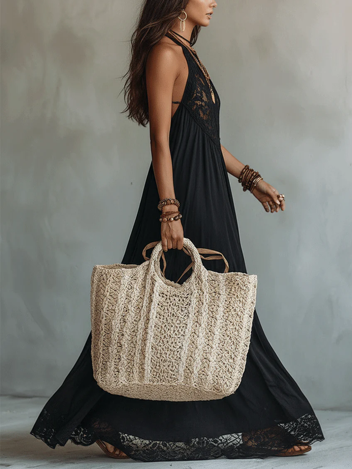 Abito Maxi Senza Maniche in Pizzo Nero Bohemien