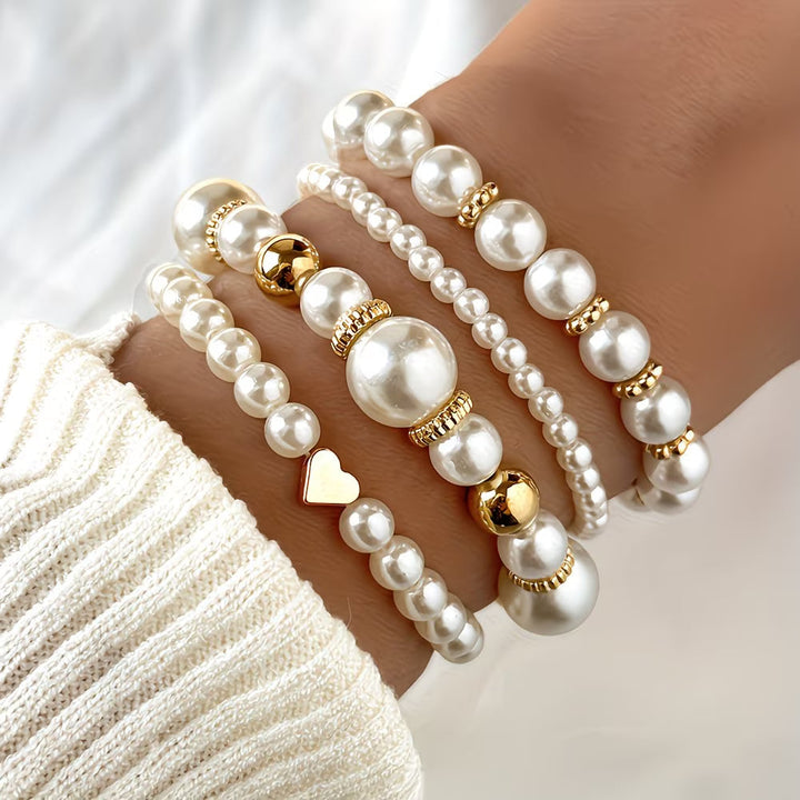 Set di Bracciali Impilabili in Perle da 4