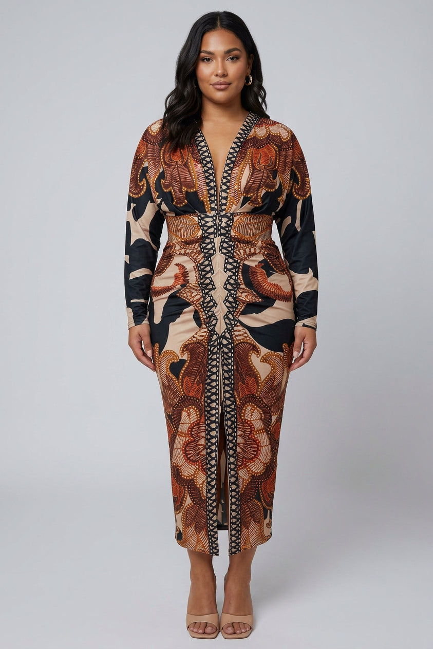 Eva | Vestito Midi Dolman con Stampa Unica Sun Escape
