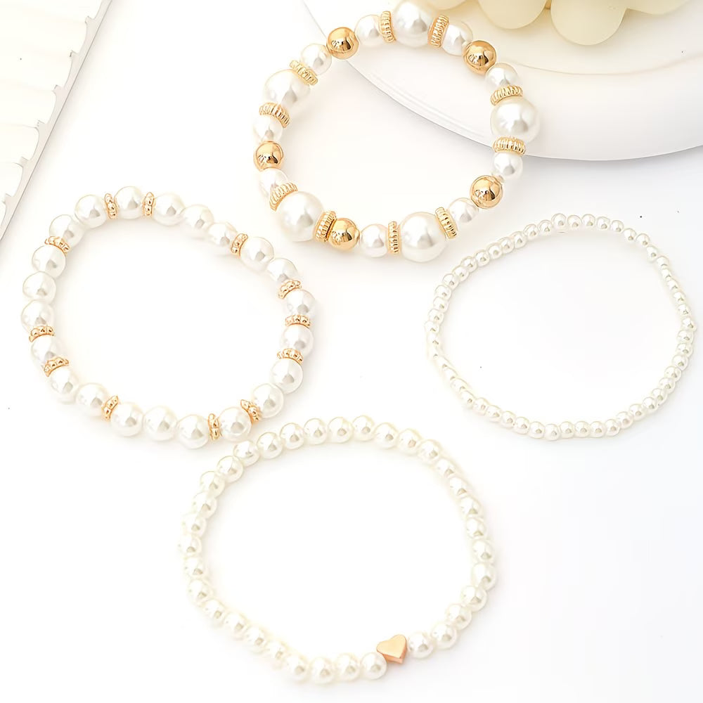 Set di Bracciali Impilabili in Perle da 4