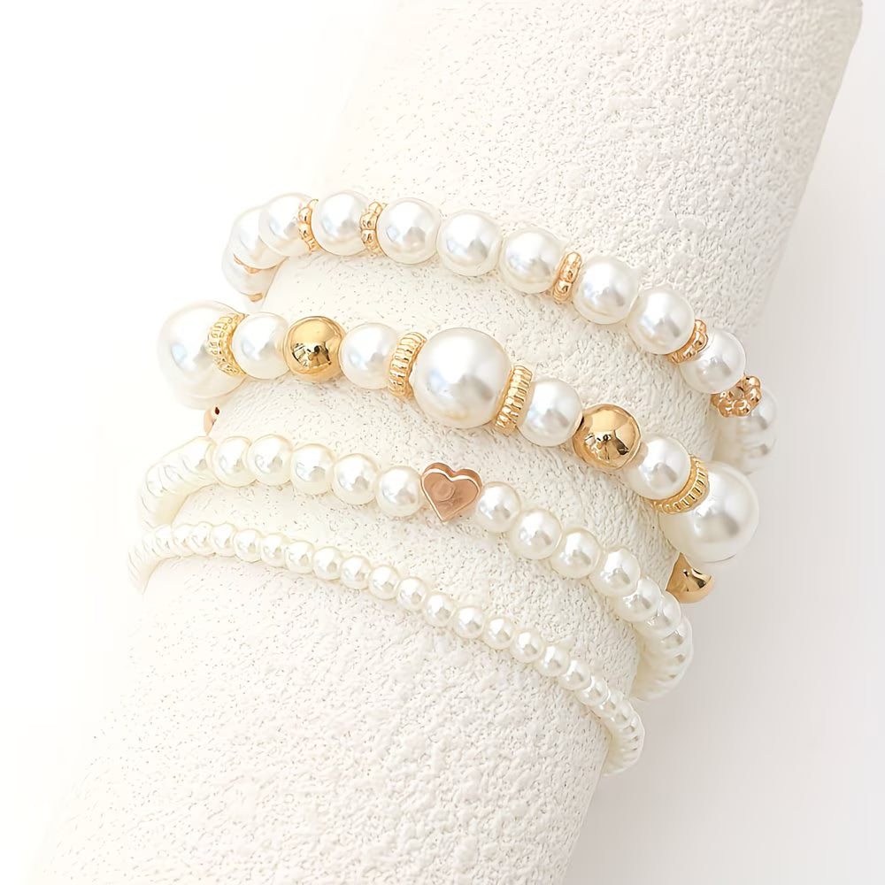 Set di Bracciali Impilabili in Perle da 4