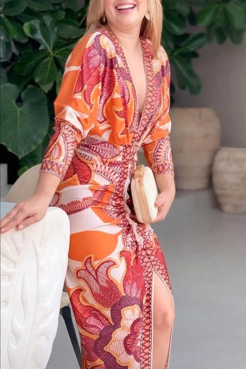 Eva | Vestito Midi Dolman con Stampa Unica Sun Escape