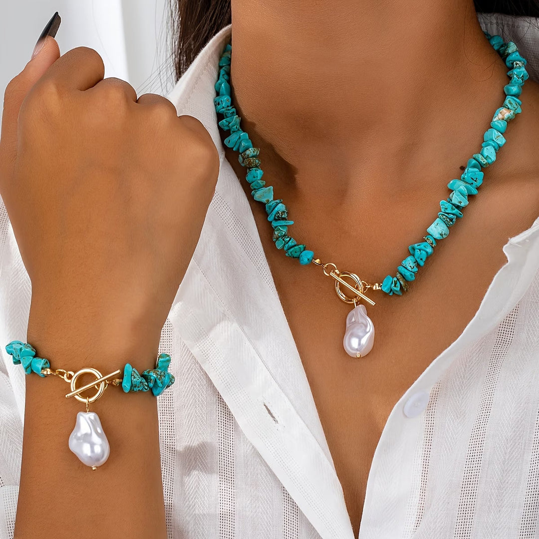 Set di Collana e Bracciale Turchese e Perla