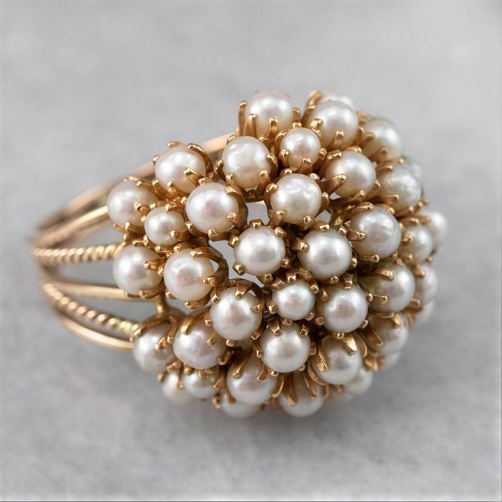Anello in Oro con Perla Intarsiata Classica