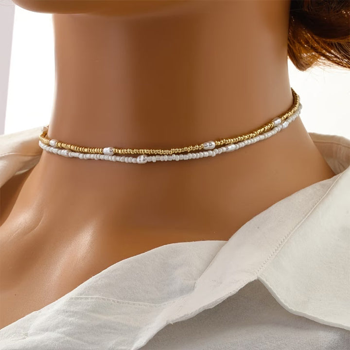 Set di Collana a Strati in Oro e Perle