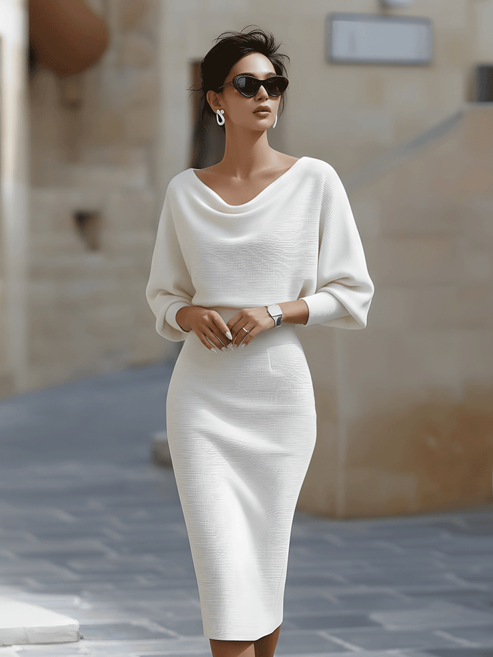 CIELO | White Draped Batwing Midi Dress