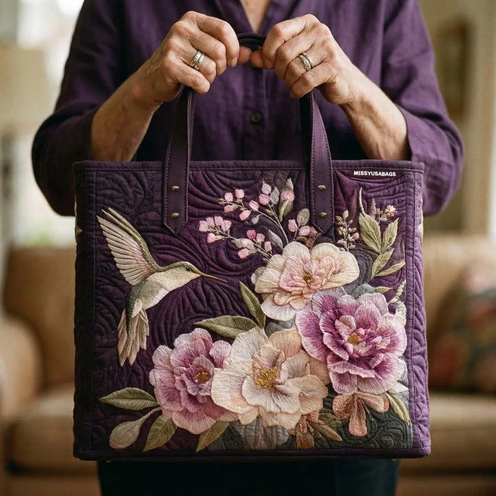 Borsa Artigianale Trapuntata - Colibrì e Orchidee