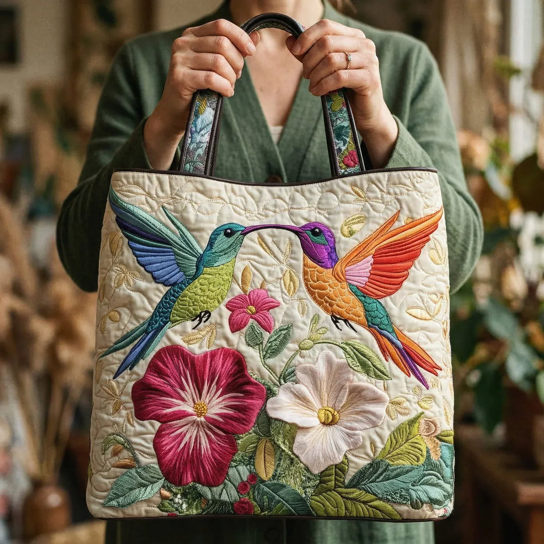 Borsa Trapuntata - Colibrì e Fiori Bianchi