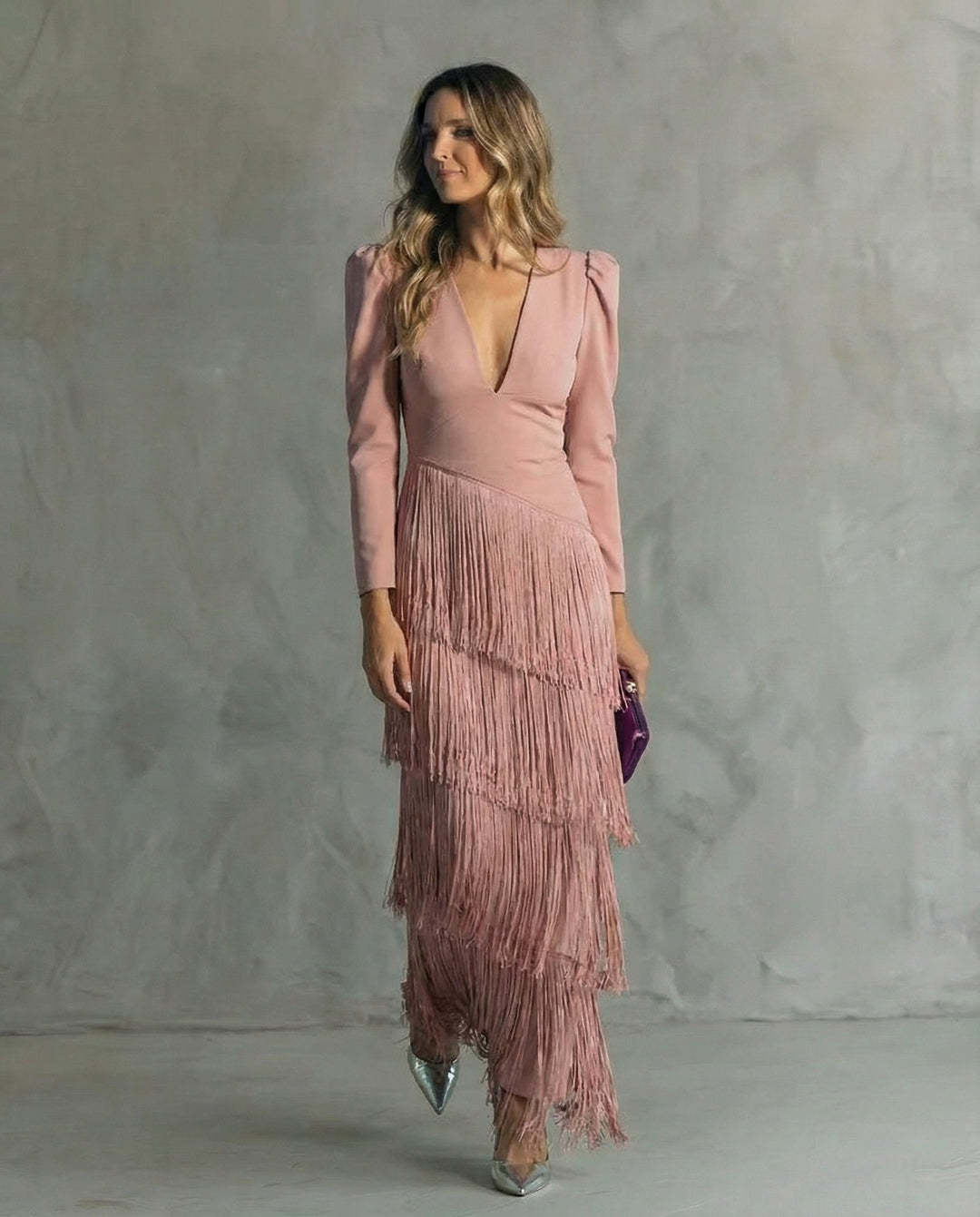 Clara™ | Elegante abito midi con maniche a frange