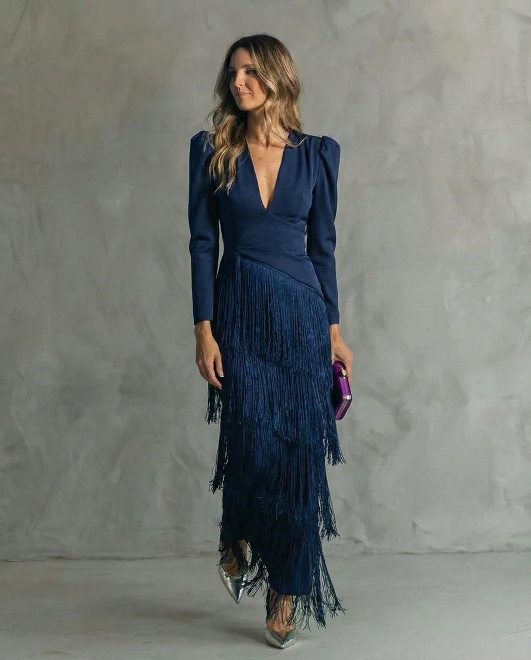 Clara™ | Elegante abito midi con maniche a frange