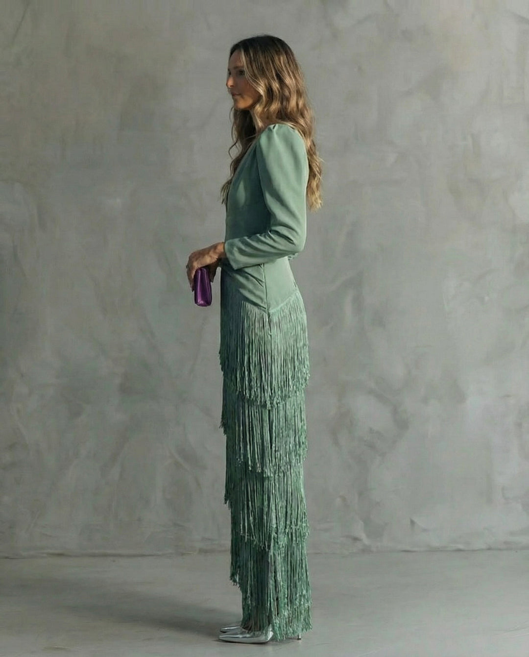 Clara™ | Elegante abito midi con maniche a frange