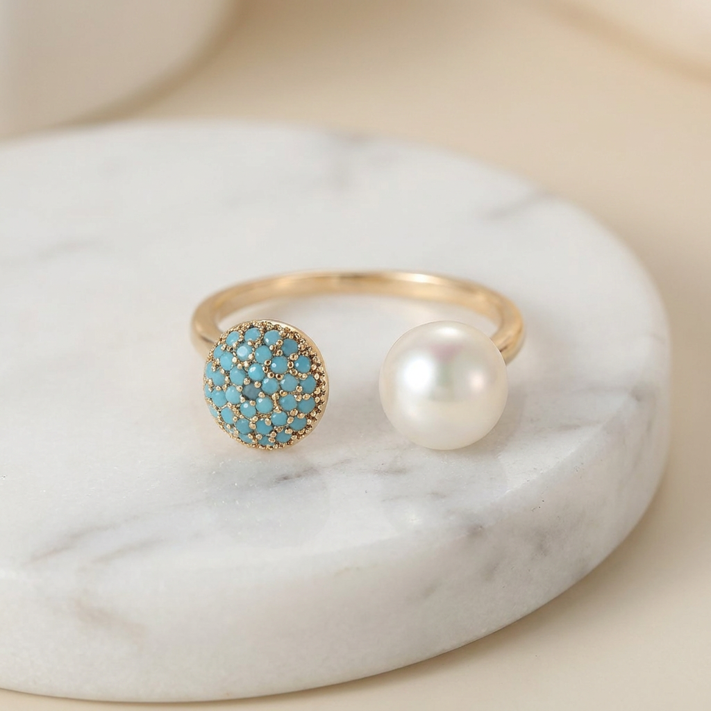 Anello di Bellezza in Perla e Turchese