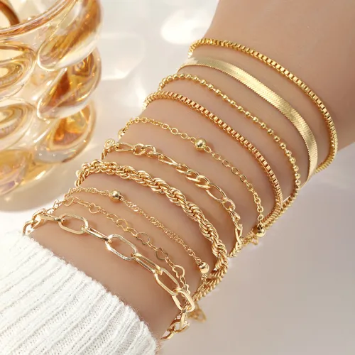 Set di Bracciali Impilabili con Perle Dorate