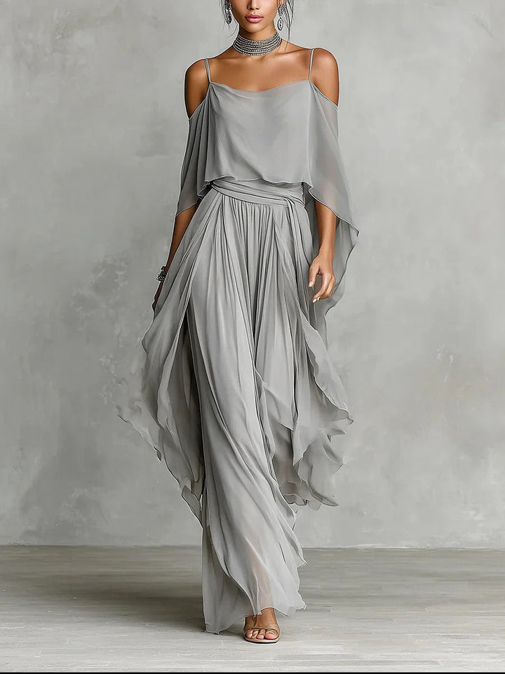 Isabela | Set grigio con top a spaghetto e pantaloni leggeri