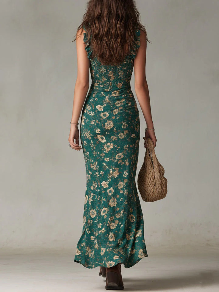 Zara | Abito Maxi Floreale Bohemien Arricciato con Spacco Laterale
