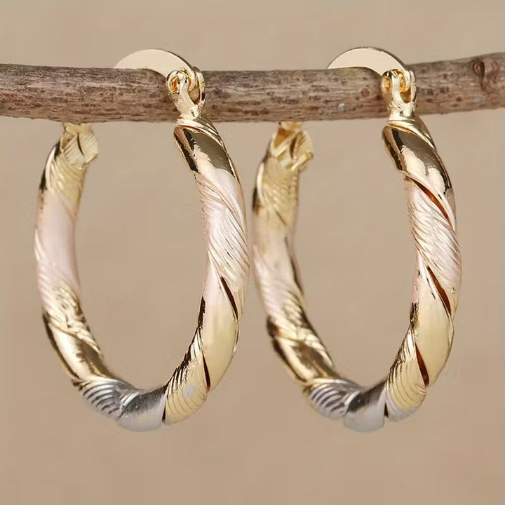 Orecchini Vintage a Cerchio Rotondo in Oro, Argento e Rosa