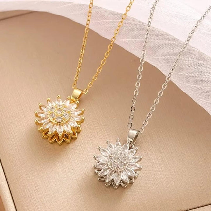 Set di collana e orecchini in zirconio argento trendy a forma di girasole